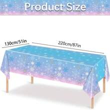 130cm * 220cm 蓝色和粉色雪花冬季仙境圣诞一次性桌布，新年派对装饰，冬季季节，雪人派对游戏，冬季仙境婚礼，高脚椅横幅一片雪花 - 彩色 - 查看 5