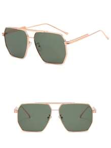 1pc Vintage Asymmetrical Polygon Metal Double Bridge Pilot Optical Glasses, Women Fashion Eyewear For Summer Beach Vacation,Outdoor,Travel