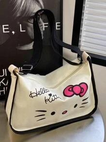 Sanrio 1 Borsa in tela con stampa di Hello Kitty, borsa a tracolla, borsa a tracolla, zaino di grande capacità per studenti di scuola elementare e media, borsa scolastica, portatile, pieghevole, di grande capienza, adatta per ragazze adolescenti, donne, studenti universitari