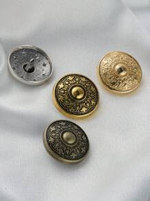 10pcs Vintage-Inspired Metal Buttons For Coats & Sweaters - Golden And Silvery-Tone, Round Embossed Design, Ideal For DIY Clothing Sewing Projects, Knitwear Fasteners, Craft Supplies