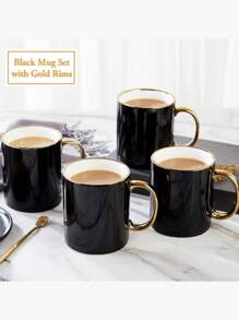 陶瓷咖啡杯，现代时尚设计，手工金色装饰，黑金杯套装，金边系列陶瓷茶杯咖啡杯旅行杯，适用于咖啡、茶和牛奶，精致优雅的高端瓷杯 - 黑色/白色/粉色/红色/橙色/蓝色/绿色，适合夏季和冬季饮用，生日礼物，节日礼物，返校礼物 - 彩色 - 查看 3
