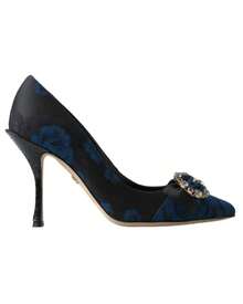 Zapatos de tacón de punta con brocado floral - Azul - Ver 1