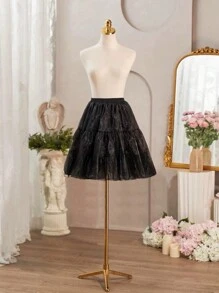 1 件女式 45 厘米短款白色/黑色水晶薄纱衬裙，可调节加固洛丽塔衬裙，2/4 层，适合连衣裙、裙子、新娘礼服、角色扮演、舞蹈服装 - 多色 - 查看 9