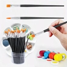100pcs Black Nylon Hair Acrylic Paint Brushes With Flat And Round Tip, Suitable For Oil Painting, Watercolor, Face Art, Professional Set For Crafters, Acrylic, Oil, Watercolor, Canvas, Rock Art, Nail Art - Ideal For Artists And Hobbyists
