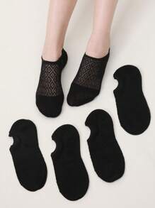 5 Pairs Women Summer Thin Invisible Black Socks Silicone Non-Slip Mesh Breathable Socks (Without Cardboard)