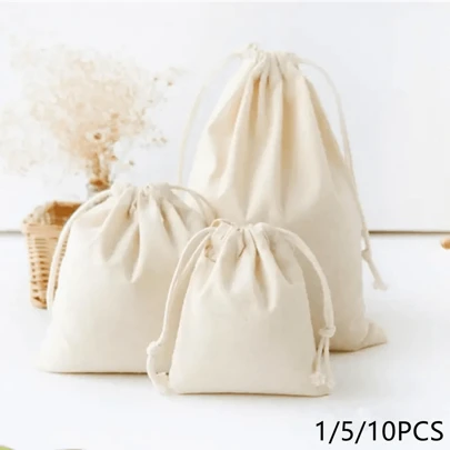 1/5/10pcs Plain Drawstring Bags, DIY Drawstring Pouches, Canvas Drawstring Pockets, Powder Packaging Bags, Gift Bags, Halloween Candy Bags, Canvas Drawstring Bags, Mesh Bags, Reusable Vegetable & Fruit Bags, Gift Bags, Storage Bags