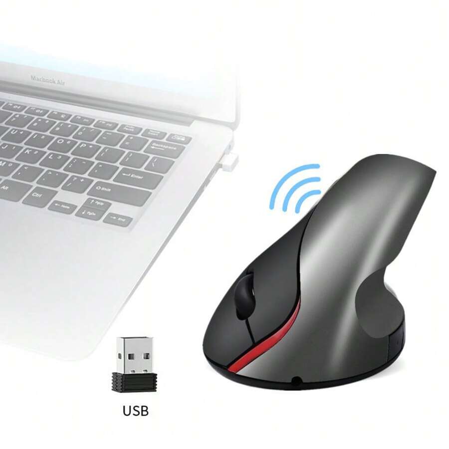 ANTSAY Ergonomic Rechargeable Wireless Mouse, 2.4Ghz Optical Vertical Mouse With 5 Buttons, Wireless Optical Mouse With USB Receiver, Wireless Vertical Mouse Compatible With Windows - Grey - View 1