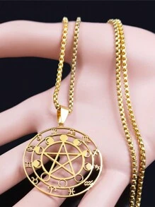 Witch Divination Pentagram Moon Phase Stainless Steel 12 Constellation Necklaces Women/Men Signs Of The Zodiac Necklace Jewelry