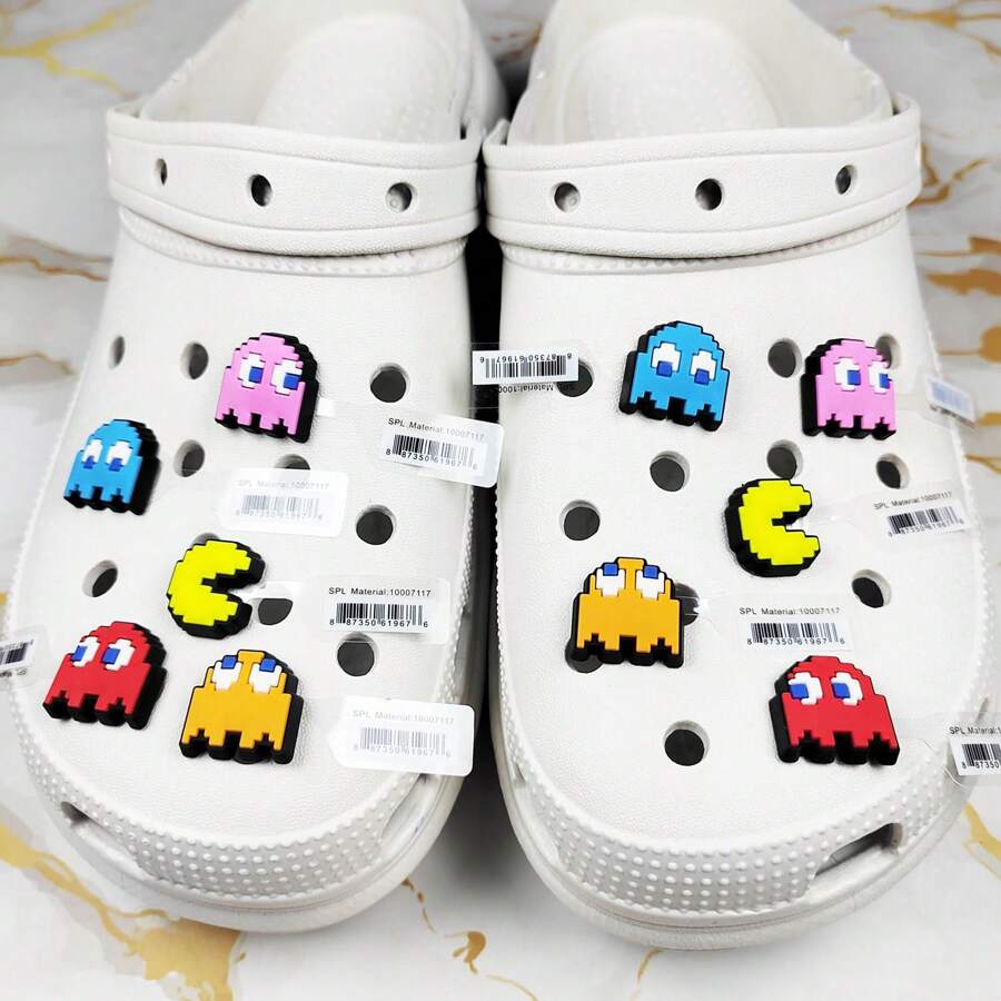 Fashion The Clogs Accessorized With Cartoon Pixel Decorations Have Great Charm - 10pcs 1set - View 1