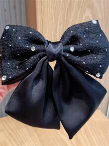 2pcs Women's Spring New Rhinestone Fabric Satin Bow Elegant Chic Fashion Snap Hair Clips, Simple Daily Hair Accessories [No Card Package], School Stuff, College