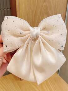 2pcs Women's Spring New Rhinestone Fabric Satin Bow Elegant Chic Fashion Snap Hair Clips, Simple Daily Hair Accessories [No Card Package], School Stuff, College