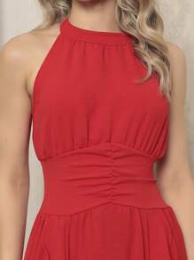 Long Sleeveless Party Dress With Luxury Padding - Red - View 2