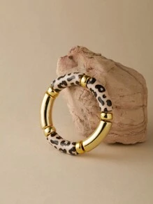 ORNAPEADIA 1 件波西米亚豹纹纯色树脂弹性手链，适合女士日常穿着和派对、礼物 - 圓形 - 查看 11