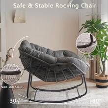 Patio Rocking Chair With Padded Cushion Indoor Outdoor Comfy Papasan Rocker Chair With Upgraded Steel Frame Oversized Rattan Egg-Shaped Lounge Chair For Front Porch, Garden, Bedroom - 深灰色 - 查看 2