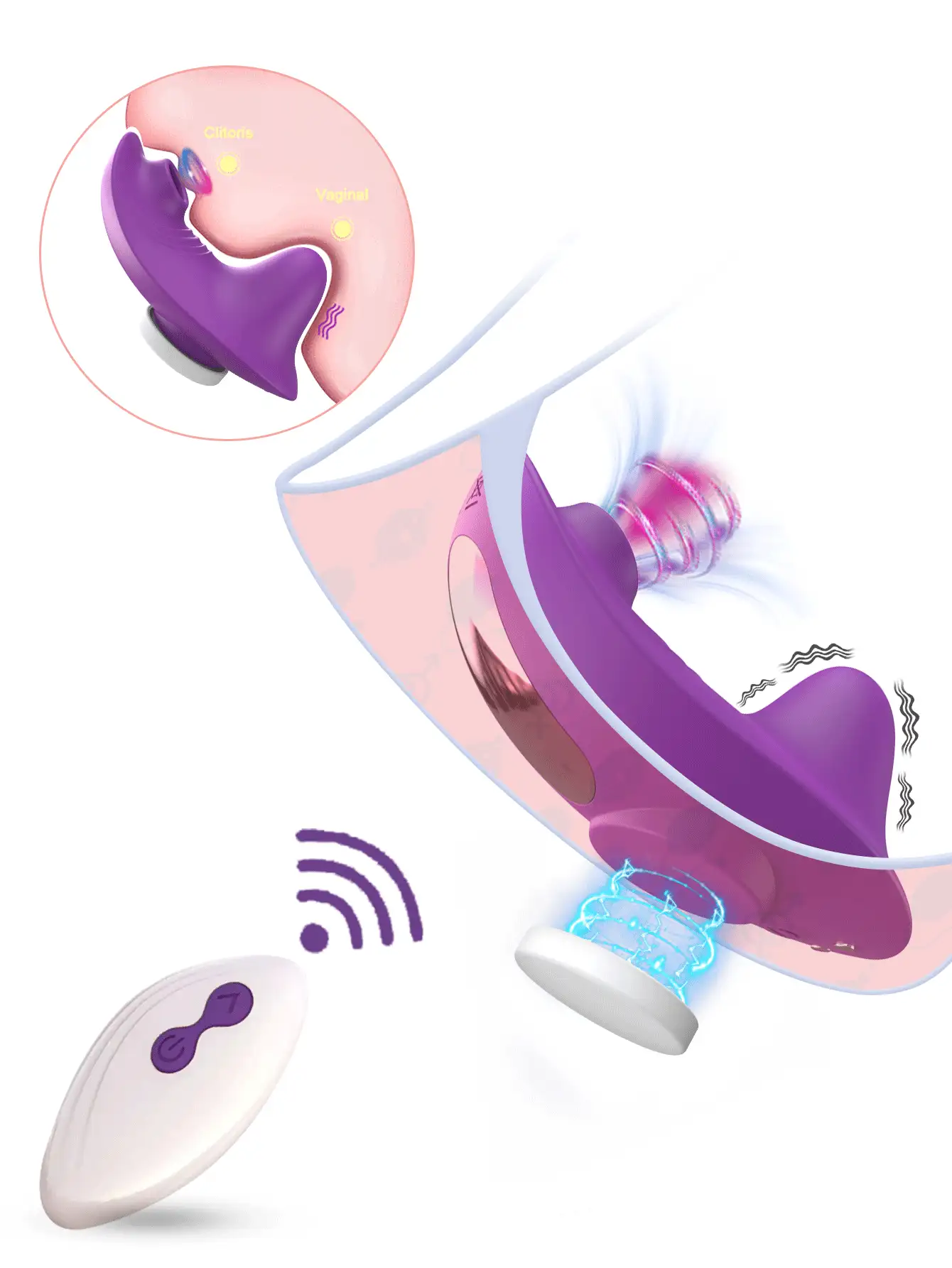 Jouets sexuels Ventouse Vibromasseur pour femmes avec télécommande Produits sexuels pour adultes Culottes Suceur clitoridien mini portable Stimulateur vaginal du point G - Prune - Voir 4