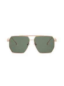 1pc Vintage Asymmetrical Polygon Metal Double Bridge Pilot Optical Glasses, Women Fashion Eyewear For Summer Beach Vacation,Outdoor,Travel