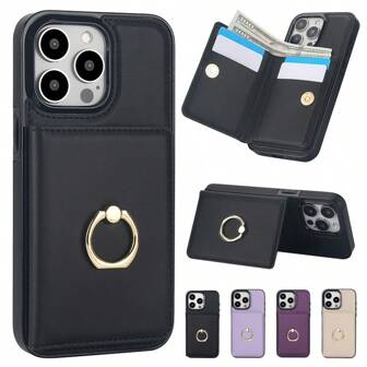 ZZXX 钱包纯色环 360° 旋转按钮侧贴带卡槽 RFID 屏蔽支架磁力翻盖 PU 人造皮革外壳兼容 Air 17 Pro Max 16e 15 Pro 14 Plus 13 Mini 12 11 SE 2022 X XS XR 8 7 适用于三星 Galaxy S25 Edge S25 Ultra S24 FE S23 Plus S22 S21 Note 20 A12 A13 A14 A15 A16 A17 A26 A35 A36 A51 A52 A53 A54 A55 A56 A71 A72 A73 适用于 Pixel 6a 8 Pro 8a 9 9a 10 Pro XL 保护套商务防震保护卡包