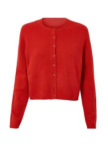 Women's Solid Color Cardigan Long Sleeve Round Neck Button Down Sweater Knit Tops - Red - View 9