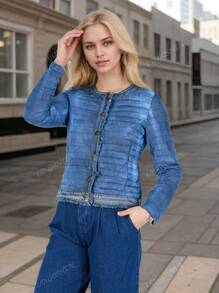 Giacca imbottita di taglia oversize per donna, leggera, simile a un cardigan in stile cowboy, per l'autunno e l'inverno