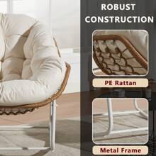 Patio Rocking Chair With Padded Cushion Indoor Outdoor Comfy Papasan Rocker Chair With Upgraded Steel Frame Oversized Rattan Egg-Shaped Lounge Chair For Front Porch, Garden, Bedroom - 杏色 - 查看 6