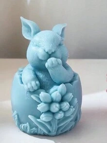1 pieza Molde de silicona en forma de conejo con cáscara de tulipán, molde de silicona para decoración de conejo de Pascua de yeso DIY
