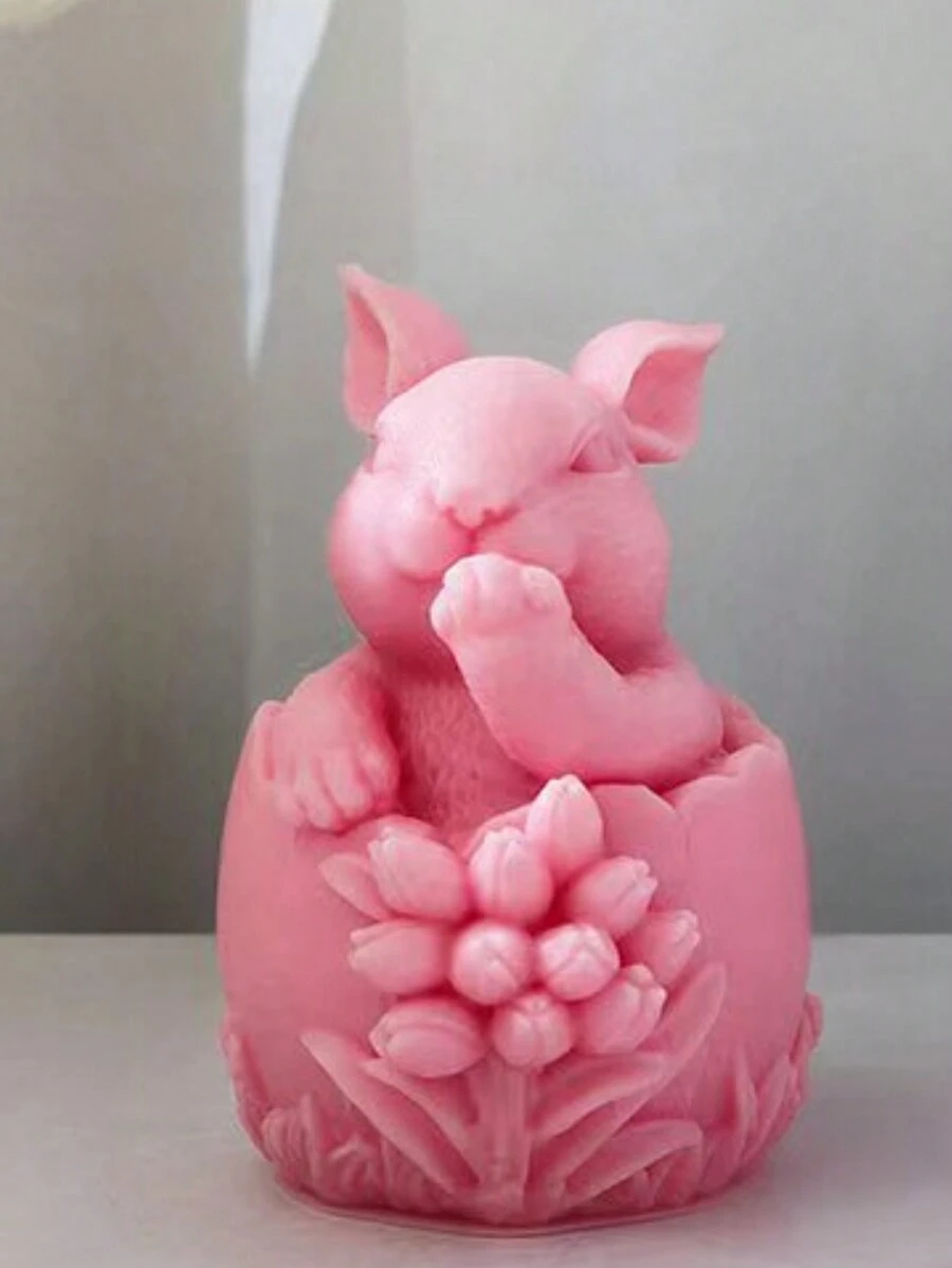 1 pieza Molde de silicona en forma de conejo con cáscara de tulipán, molde de silicona para decoración de conejo de Pascua de yeso DIY