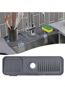 1 pieza Felpudo de silicona para grifo, protector contra salpicaduras del fregadero de cocina, almohadilla de secado de encimera, tapete de protección de encimera de baño, bandeja recogedora de goteos del mango del grifo, felpudo de drenaje de esponja y jabón para uso en el hogar, cocina y baño - Multicolor - Ver 3