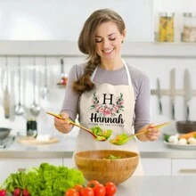 1pc Personalized Floral Print Apron For Women, Custom Apron, Chef's Gift, BBQ Apron, Baking Gift, Gift For Mom, Daughter, Kitchen,Season Picks,Home Textile,Customized Aprons