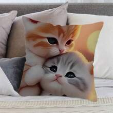 MEMNUN 1pc, Chic Cute Adorable Big-Eyed Cat Pattern Pillowcase 17.7x17.7inches - Soft, Cozy And Cuddly Home Decor Accent - Animal Theme Couple Lovers Pillow Cover For Bedroom, Holiday Decoration, And Architectural Collectible Accessory (Pillow Core Not Included) Gifts Birthday Graduation