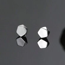 1 Piece Black & Silver Clip-On Earrings, Magnet Stud Earrings, Geometric Design, Free-Choice, Non-Pierced Unisex Earrings, Hipster Accessories