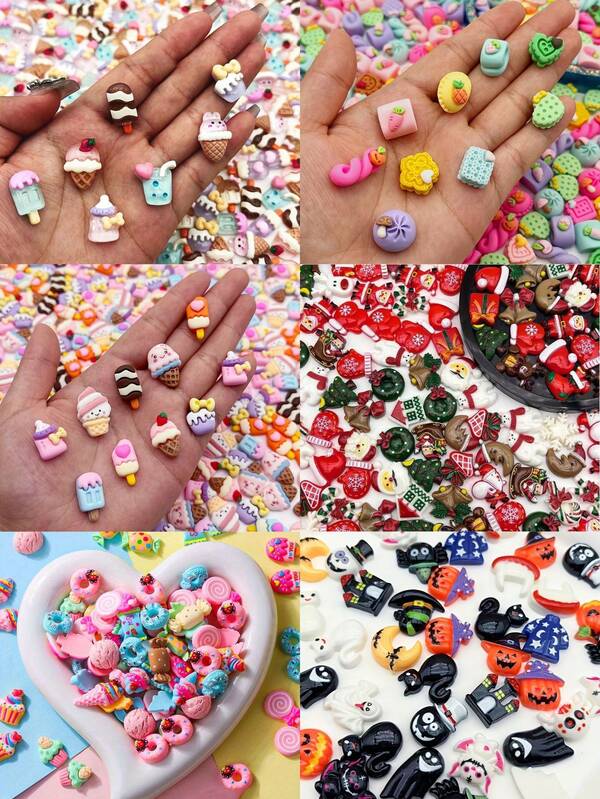 50 قطعة زينة كرتونية مصنوعة يدويًا لحلوى وعيد الهالوين، آيس كريم، وأقراص حلوى، للزينة على أكواب المياه وأغطية الهواتف وصنع المجوهرات