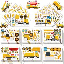 8/16pcs Construction Machinery Sticker Set, Including Excavator, Crane, Mixer Truck, Transport Truck, DIY Decorative Sticker, Gift Packaging, Model Filler