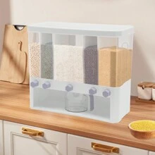 5-Compartment Transparent Grain Storage Canister With Cup - Space-Saving Kitchen Organizer - White - View 1