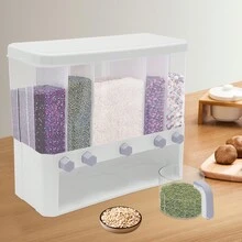 5-Compartment Transparent Grain Storage Canister With Cup - Space-Saving Kitchen Organizer - White - View 3