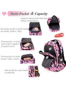 3pcs/Set Geometric Print Schoolbag For Girls, 15.6 Inch Laptop Backpack, Large Capacity Lightweight Travel Bag, Dual-Zipper Closure, Suitable For Daily Use And Travel, Back To School Gift - A - View 4