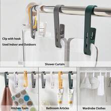 2 piezas Ganchos de plástico para colgar en el baño, ganchos multiusos con pinzas para ropa, duraderos para uso doméstico, al aire de viaje para colgar y almacenar diversos artículos - Multicolor - Ver 5