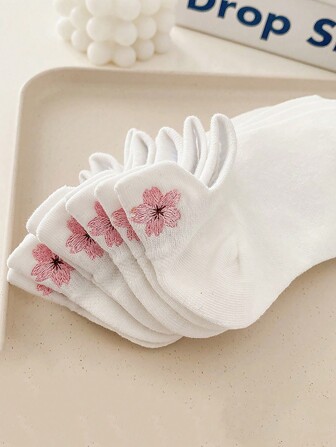 5 par korta damstrumpor med körsbärsblommönster