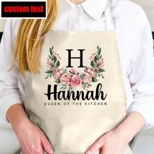 1pc Personalized Floral Print Apron For Women, Custom Apron, Chef's Gift, BBQ Apron, Baking Gift, Gift For Mom, Daughter, Kitchen,Season Picks,Home Textile,Customized Aprons