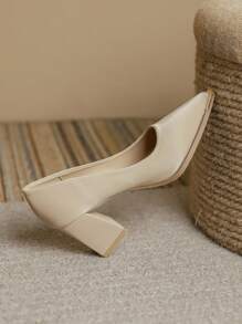 2025 春季新款尖头高跟鞋，优雅简约时尚女鞋，粗跟鞋 - 杏色 - 查看 5