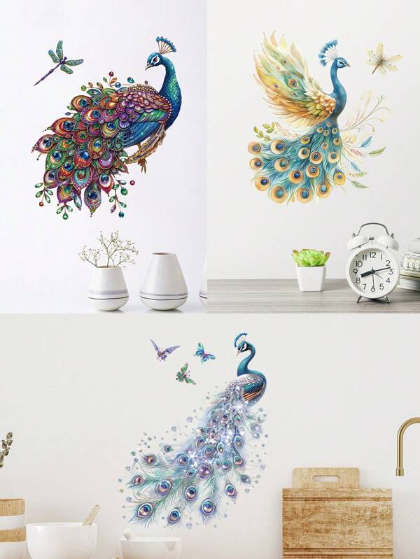 1 pièce Beau sticker mural à motif paon pour le salon, la chambre à coucher, le dortoir, la décoration de la maison, la décoration murale de la pièce, la décoration de fenêtre, en matériau PVC amovible. Cadeau pour décoration murale salle de bain, chambre à coucher, pièce, salon, maison