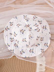 2pcs/Set Baby Girl's Summer Ditsy Floral Strap Bodysuit Dress With Hat - Apricot - View 7