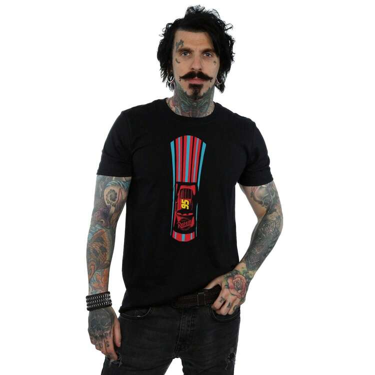 Disney Mens Cars  Stripes TShirt (Black) - 153gsm 100% Cotton - 黑色 - 查看 2
