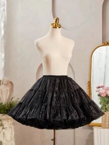 1 件女式 45 厘米短款白色/黑色水晶薄纱衬裙，可调节加固洛丽塔衬裙，2/4 层，适合连衣裙、裙子、新娘礼服、角色扮演、舞蹈服装 - 多色 - 查看 15