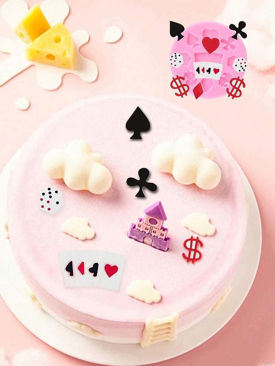 1pc Poker Silicone Mold Chocolate Candy Mold Dice Poker Paper Cup Cake Decoration DIY Cake Decoration Tool Candy Clay Resin Mold - Pink - View 1