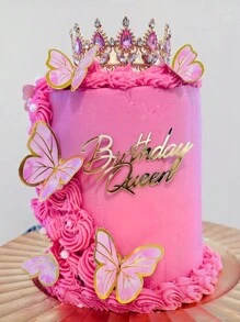 4 件金银生日女王字母蛋糕装饰，适合自己、闺蜜、女朋友的生日蛋糕装饰，适合生日派对的蛋糕烘焙装饰，耐用且可重复使用的蛋糕装饰，适合生日和庆祝活动 - 彩色 - 查看 2