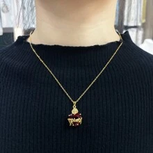 1 件复古方晶锆石红色耶稣圣心手链时尚镀金可调节适合女性日常派对佩戴