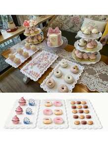 1/2/4/6pcs Plastic Rectangular & Heart Shaped Hollow Display Tray, Suitable For Cupcakes, Donuts, Macarons, Party, Birthday, Wedding, Afternoon Tea