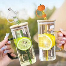 1 件杯子吸管盖，10 毫米熊形吸管盖，适用于 30 和 40 盎司带手柄玻璃杯，带手柄，硅胶吸管盖，杯子配件万圣节吸管盖，返校用品 - 動物吸管帽 - 查看 3