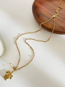 Monlansher Nuova collana alla moda in acciaio inossidabile con pendente a tema marino per donne, caratterizzata da vari elementi marini come conchiglie, cavallucci marini, stelle marine, tartarughe, decorata con perle d'acqua dolce, elegante e versatile per l'uso quotidiano