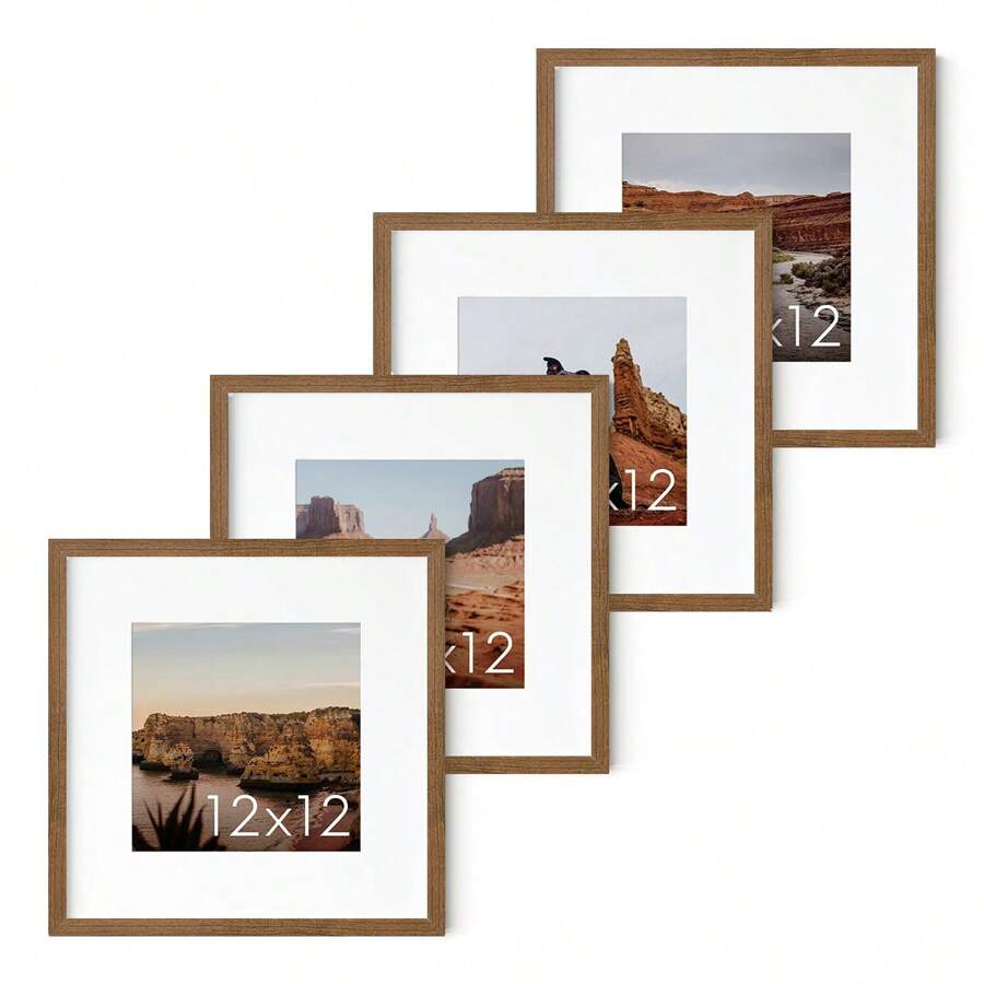 1个木纹30x30厘米/20x20厘米多照片相框，优雅方形相框，适用于墙面、人像画廊、墙面和桌面装饰！可悬挂或放置于桌面，多种尺寸可选，适用于8x8英寸、12x12英寸照片纸，是生日、毕业典礼等场合的理想礼物。